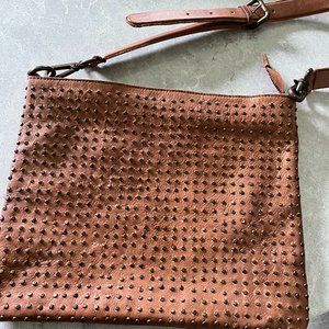 Brown LeatherStudded Crossbody